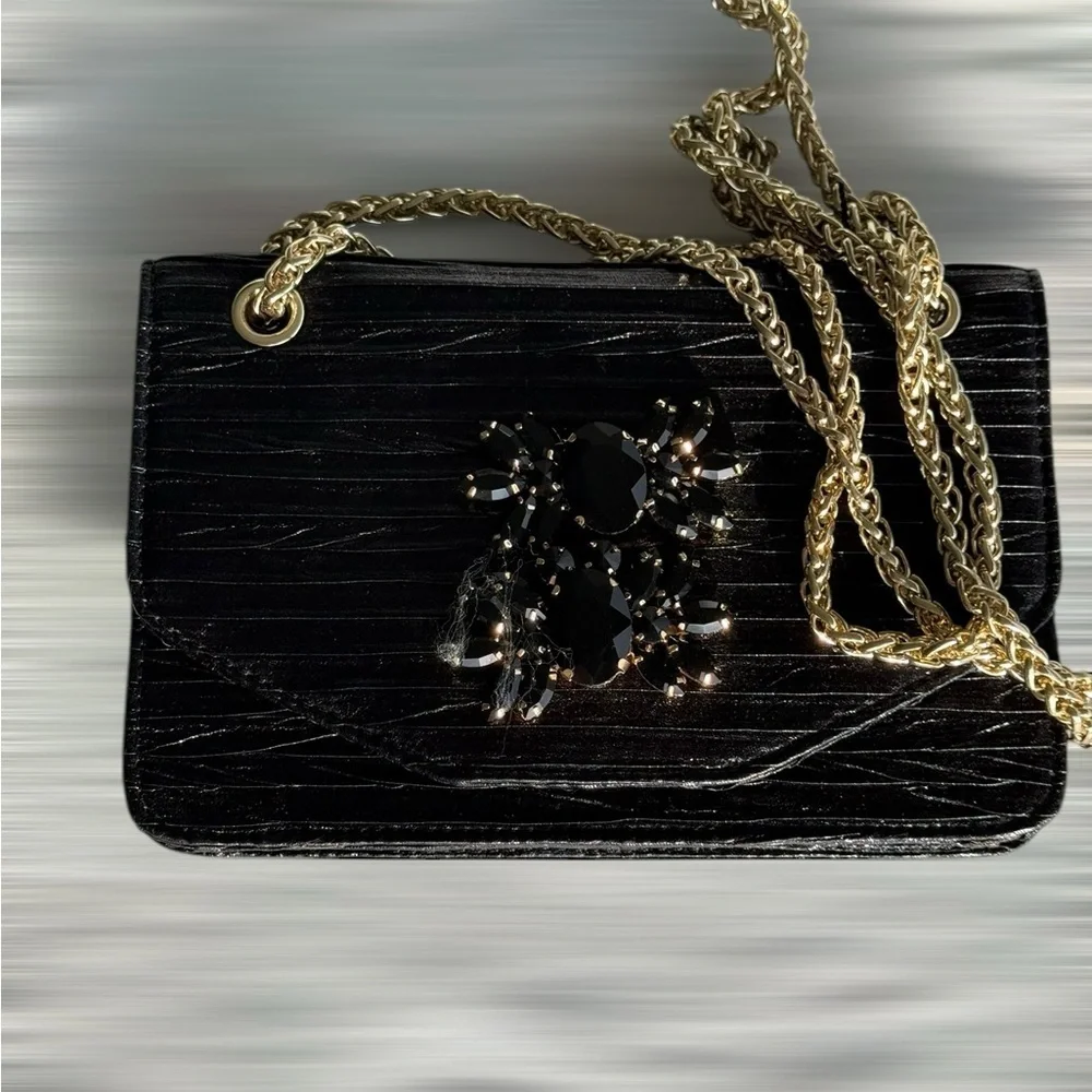 Kate Landry Black Evening Bag with Gold Chain NWT